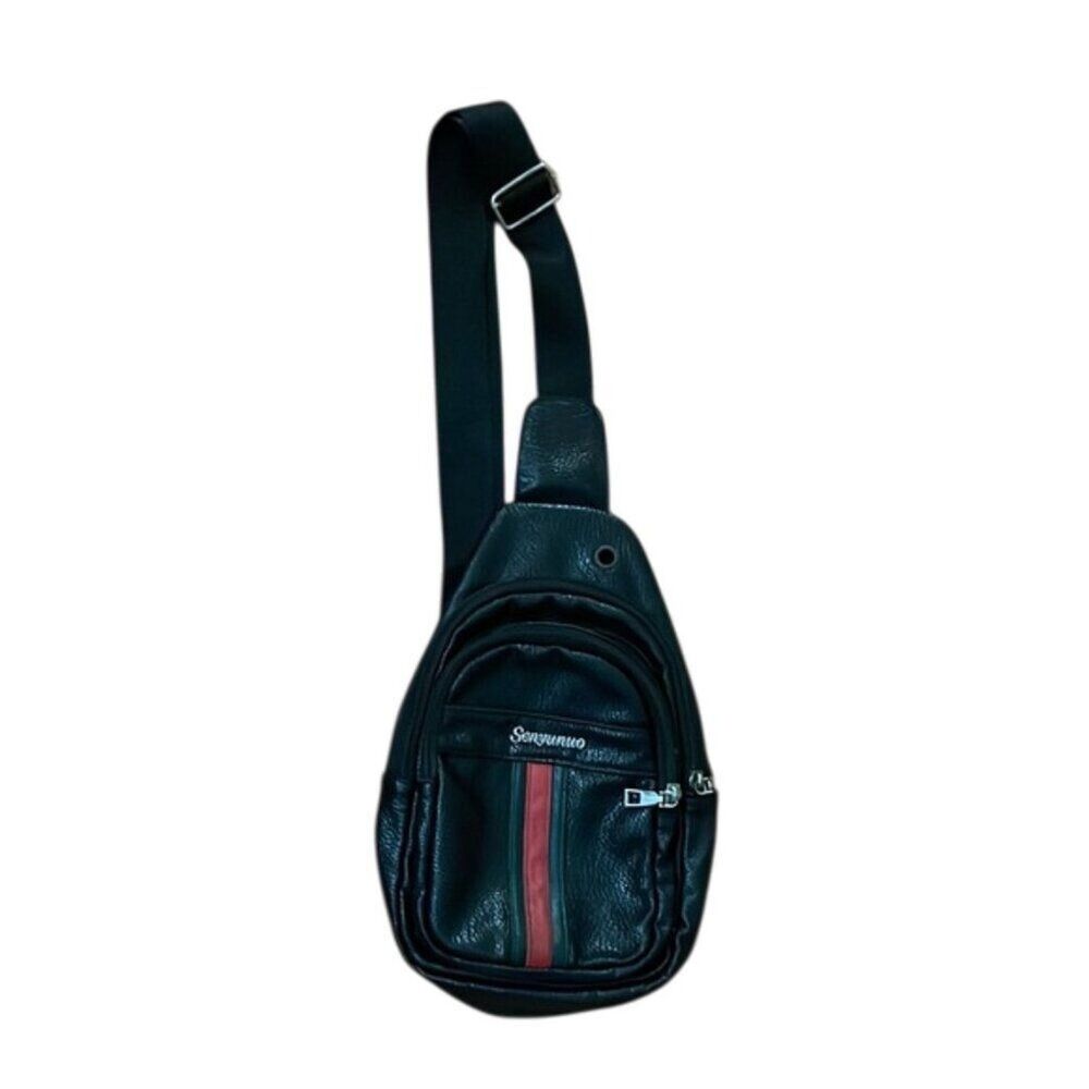 Senyunuo Black Faux Leather Sling Bag Backpack Travel Unisex